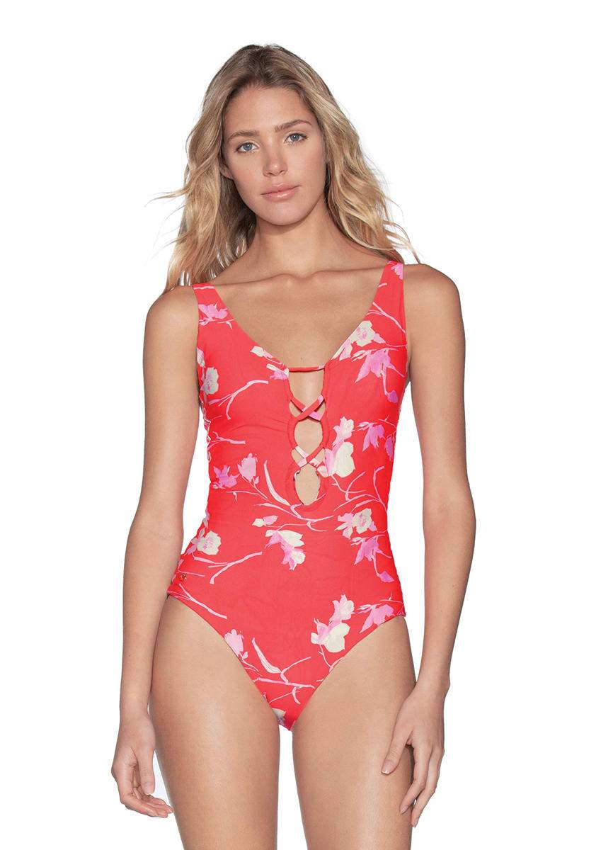 Maaji Scarlet Goddess Reversible Lace Up One Piece Swimsuit