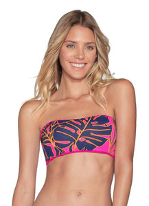 Maaji Hibiscus Pink Ruched Reversible Bandeau Bikini Top