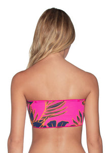 Maaji Hibiscus Pink Ruched Reversible Bandeau Bikini Top