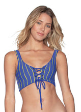 Load image into Gallery viewer, Maaji Pacific Blue Smocking Dazzle 4-Way Reversible Bralette Bikini Top
